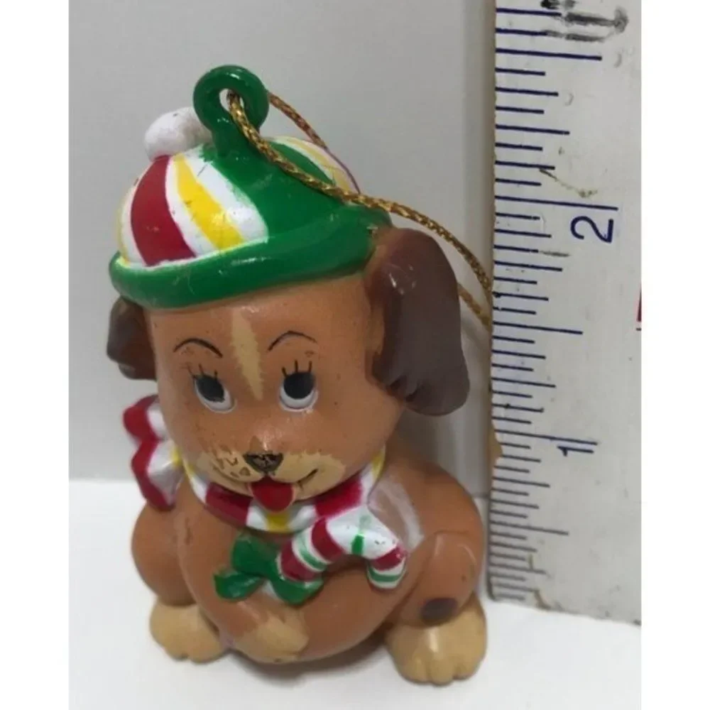 WA Puppy Dog Christmas Cuties ornament 1985‎ Vintage Hong Kong Candy Cane brown
